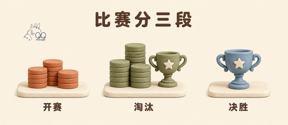 qqpoker比赛阶段三段:开赛、淘汰、决胜